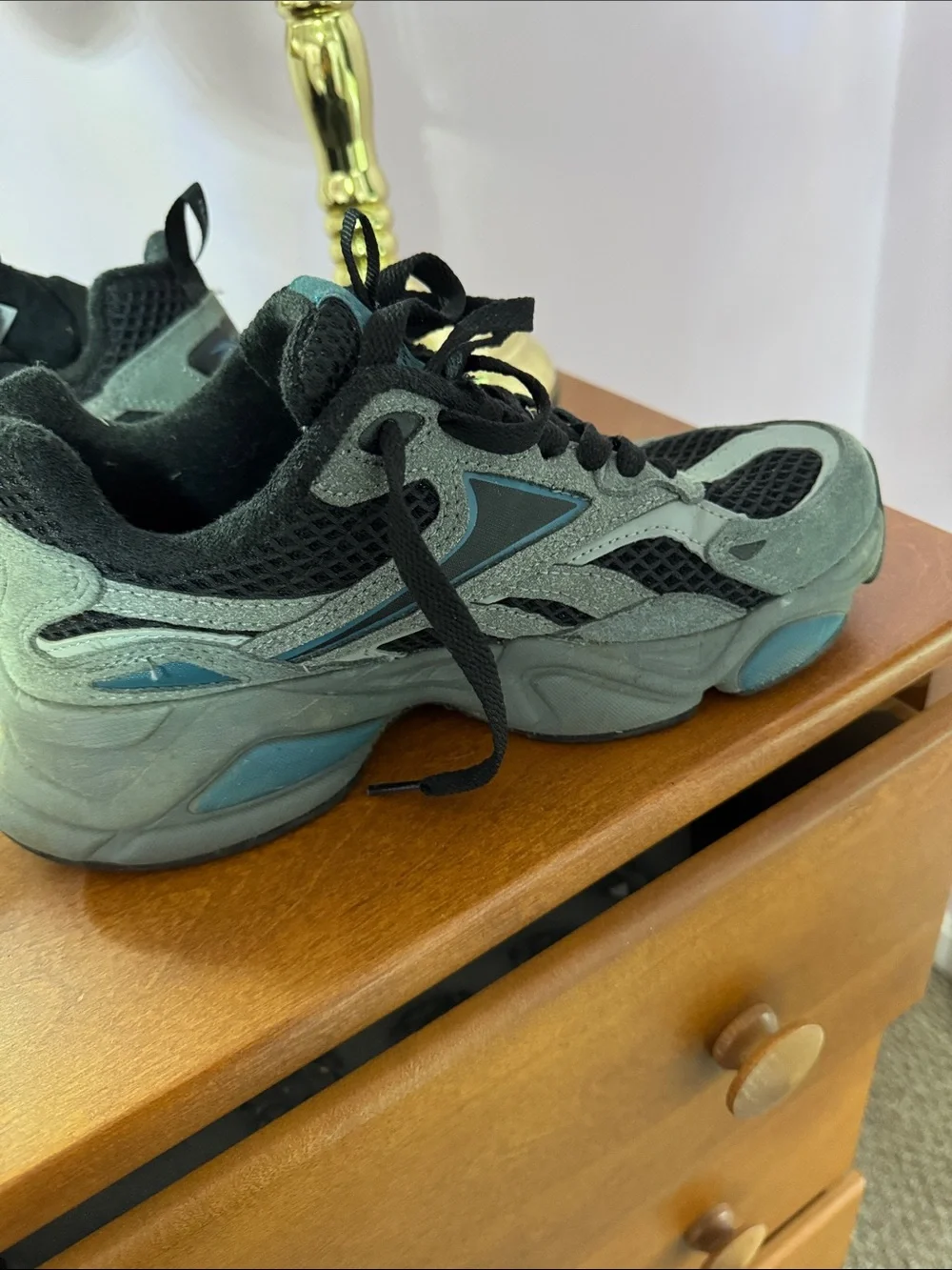 Reebok Gray and Black Athletic Sneakers with Blue Accents